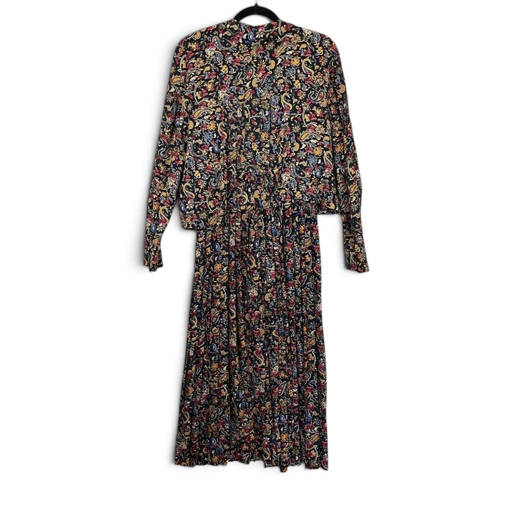 Vintage Karin Stevens Paisley Floral Jacket Dress 2 Piece Size 12 Black Maxi - Picture 2 of 12
